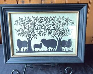 Framed Silhouette of Sheep and Tree 
