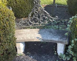 Antique Cast Iron and Stone Garden Bench 
