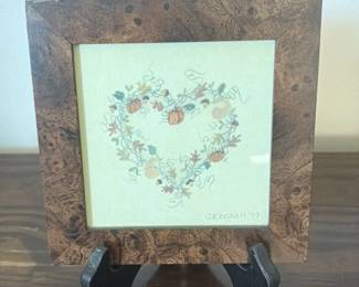 Framed "Heart of Pumpkins" Cross-Stitch Art 