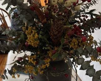 Artificial Fall Berry and Eucalyptus Arrangment in Galvanized Bucket 