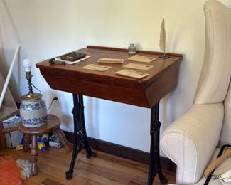 Antique Oak and Cast Iron Writing Desk 