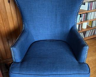 Blue Upholstered Accent Chair with Nailhead Trim 