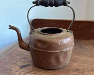 Antique Copper Kettle with Wooden Handle 