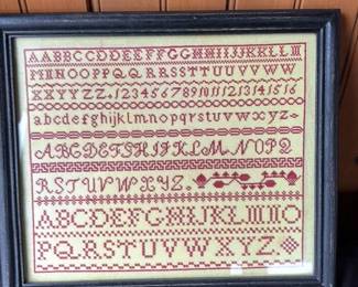 Antique Sampler Cross-Stitch Framed Alphabet and Numbers 