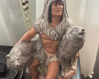 Native American Hunter with Wolf Headdress Figurine 