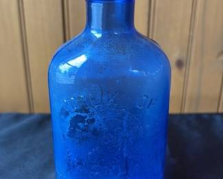 Cobalt Blue "10" Embossed Glass Bottle 