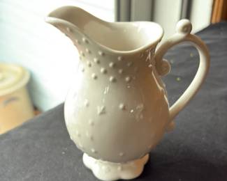 White Ceramic Pitcher with Raised Dot Pattern 