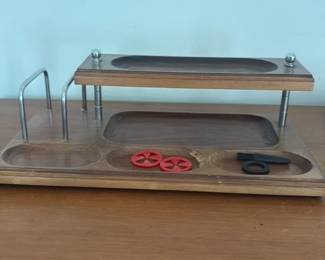 Vintage Wooden Desk Organizer with Metal Accents 