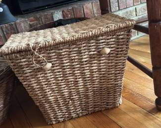 Woven Hyacinth Basket with wooden Knobs 