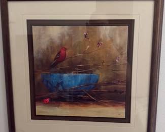 Framed Abstract Painting with Bird 