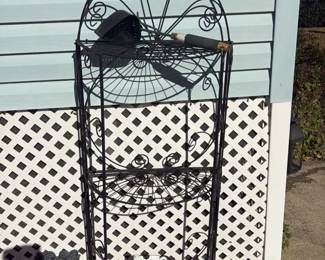 wrought iron plant stand with lattice design 