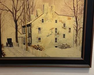 Winter Scene with Building and Bare Trees 
