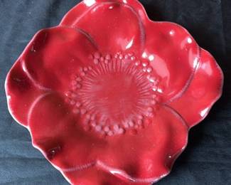 Red Ceramic Flower Serving Dish 