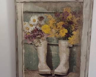 Rustic Barn Door with Flowers Wall Art 