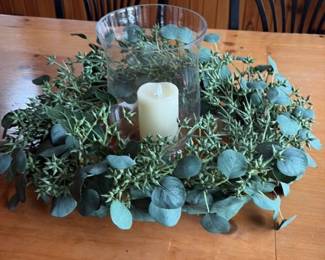 Faux Eucalyptus Wreath with Candle Holder 