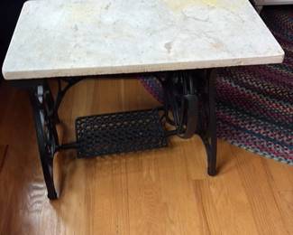 Antique Treadle Sewing Machine Base with Marble top 