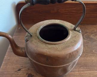 Antique Copper Kettle with Wooden Handle 