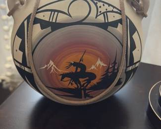 Southwestern Style Ceramic Canteen with Painted Scene