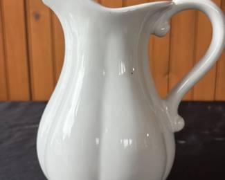 White Ceramic Pitcher with Scroll Handle 