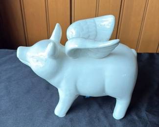 White Ceramic Flying Pig Figurine 