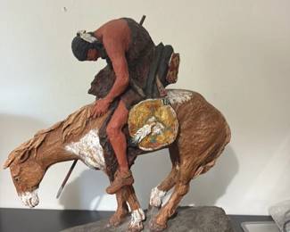 Native American Warrior on Horseback Sculpture 