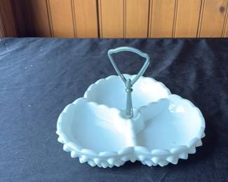 Antique Wooden Ladle and Vintage Milk Glass Candy Dish 