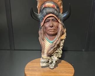 Native American Chief Bust with Horns 