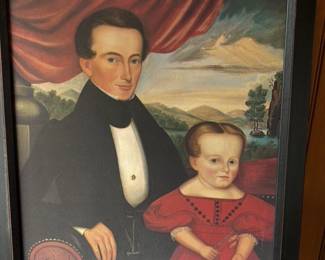 American Folk Art Portrait of a Gentleman and Child 