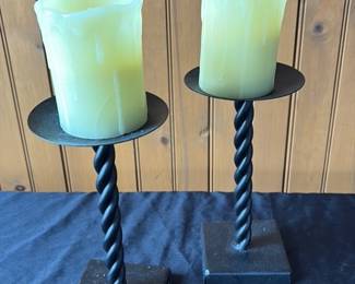Pair of Twisted Iron Sconce Candle Holders with Faux Candles 