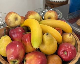 Artificial Fruit in Wooden Bowl 
