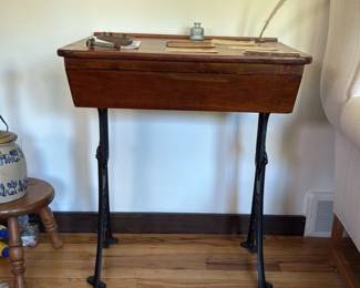 Antique Oak and Cast Iron Writing Desk 