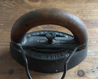 Antique Cast Iron Sad Iron with Wooden handles 