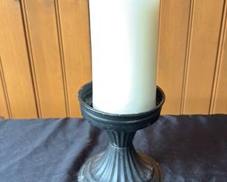 Black Metal Candlestick Holder with White Pillar Candle 