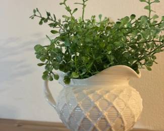 White Ceramic Pitcher with Lattice Pattern 
