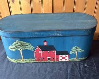 Hand Painted Folk Art Tin Bread Box 