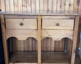 Vintage Wooden Wall-Mounted Shelf Unit with Decorative Bicycle wheel 