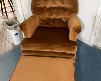 Vintage crushed velour chair, and ottoman