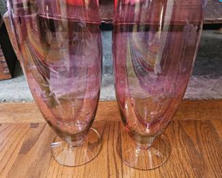 Pair of lovely vintage cranberry glass vases.