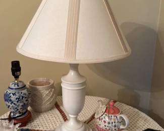 White Ceramic Table Lamp with Blue and White Ginger Jar Base