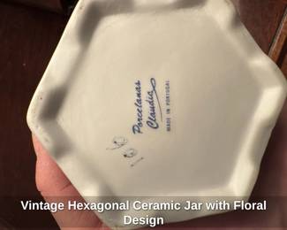 Vintage Hexagonal Ceramic Jar with Floral Design
