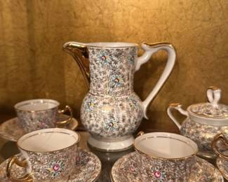 Vintage Porcelain Tea Set with Gold Trim
