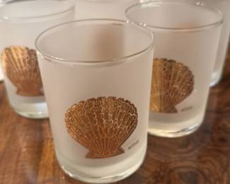 Frosted Glass Tumblers with Gold Scallop Design