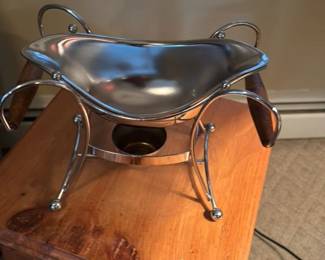 Vintage Metal Gravy Boat with Wooden Stand