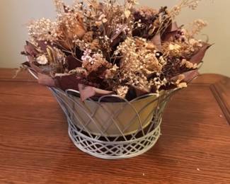 Vintage Dried Flower Arrangement in Wire Basket