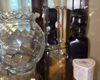 Vintage Display Cabinet with Assorted Collectibles