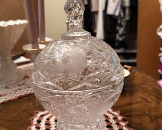 Crystal Candlestick Holder with Etched Floral Design