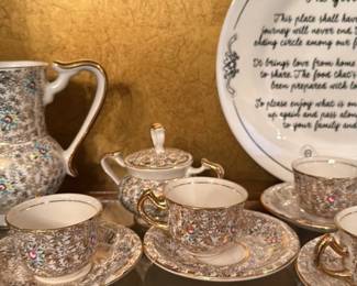 Vintage Porcelain Tea Set with Gold Trim
