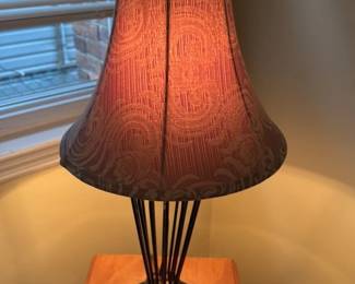 Vintage Table Lamp with Damask Shade and Metal Base