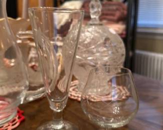Etched Glass Vase and Pitcher Set