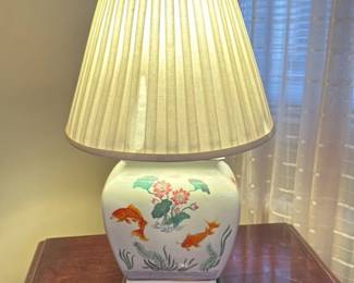 Vintage Asian Ceramic Table Lamp with Koi Fish Motif
